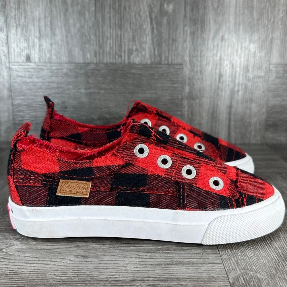 Blowfish Malibu Kids Slip On Sneakers Size 10 Red Black Buffalo Plaid NEW ZS0011